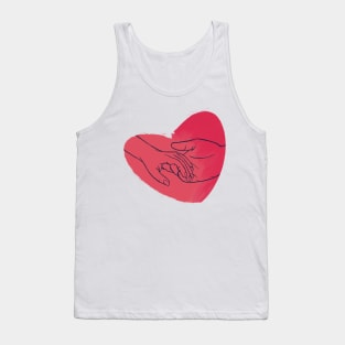 Red Heart and Two Hands in Line and Watercolor Art Tank Top